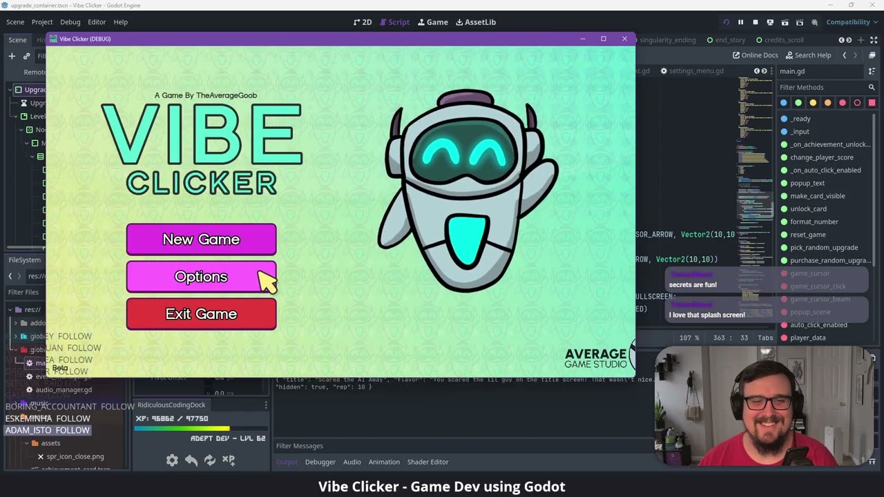 [ep 5] (STORY SPOILERS) Vibe Clicker UI overhaul, polish, and ending | Game Dev in Godot