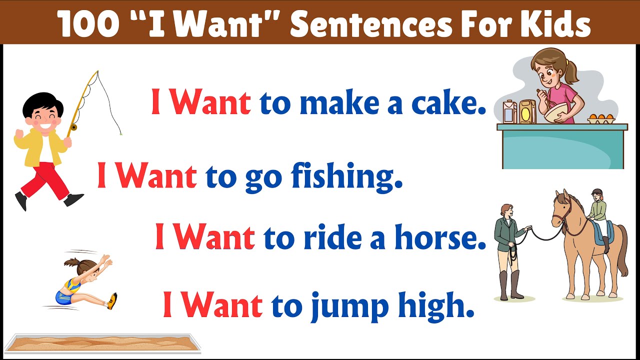 100 Simple English Sentences Starting with &ldquo;I Want&rdquo; | Easy English for Kids | Learn English |Grammar