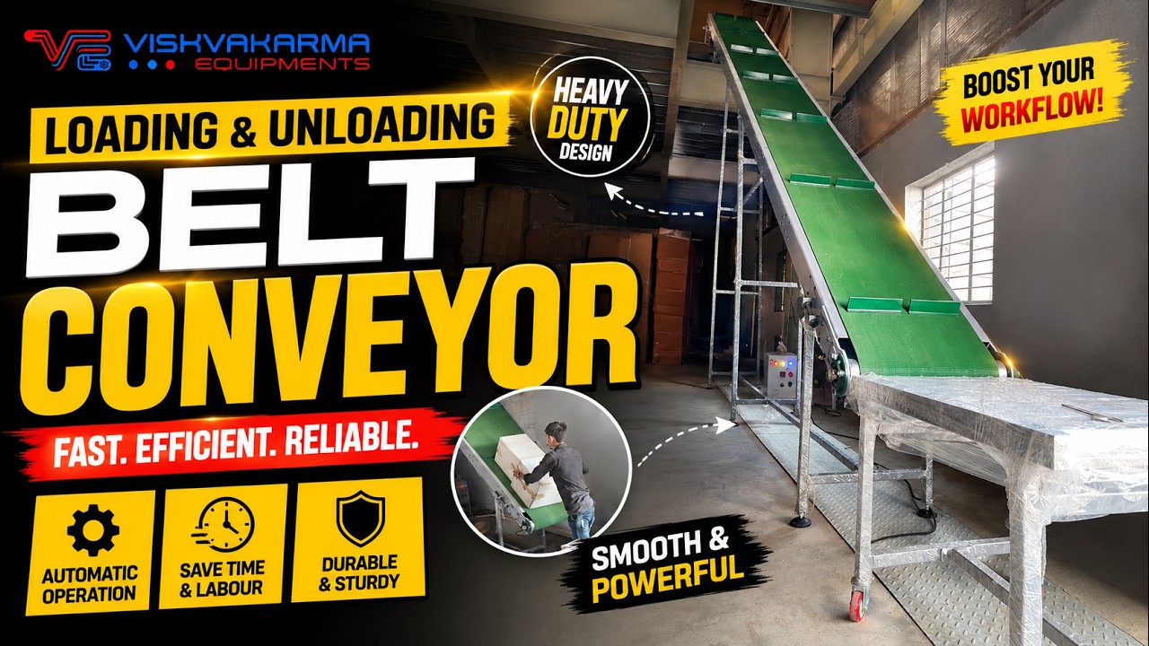 Inclined PVC Belt Conveyor for Box Loading & Unloading | VISHVAKARMA EQUIPMENTS