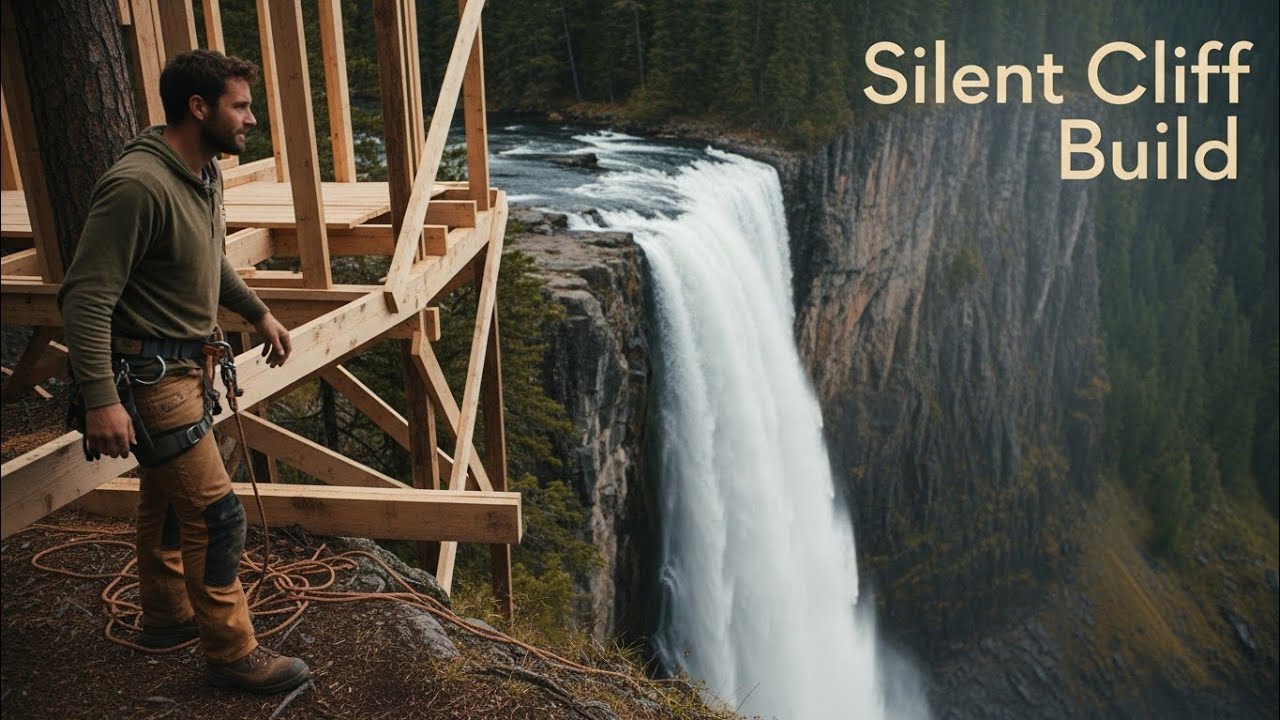 Silent ASMR Tree House Build on a High Cliff Waterfall