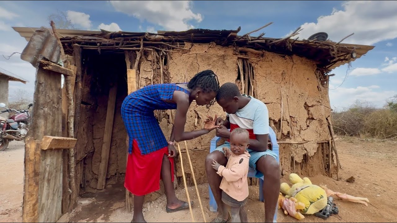 Beautiful Young African Village Family🏡Dream House Laying Tiles🧱& #cooking Traditional Lamb🐑 Biryani