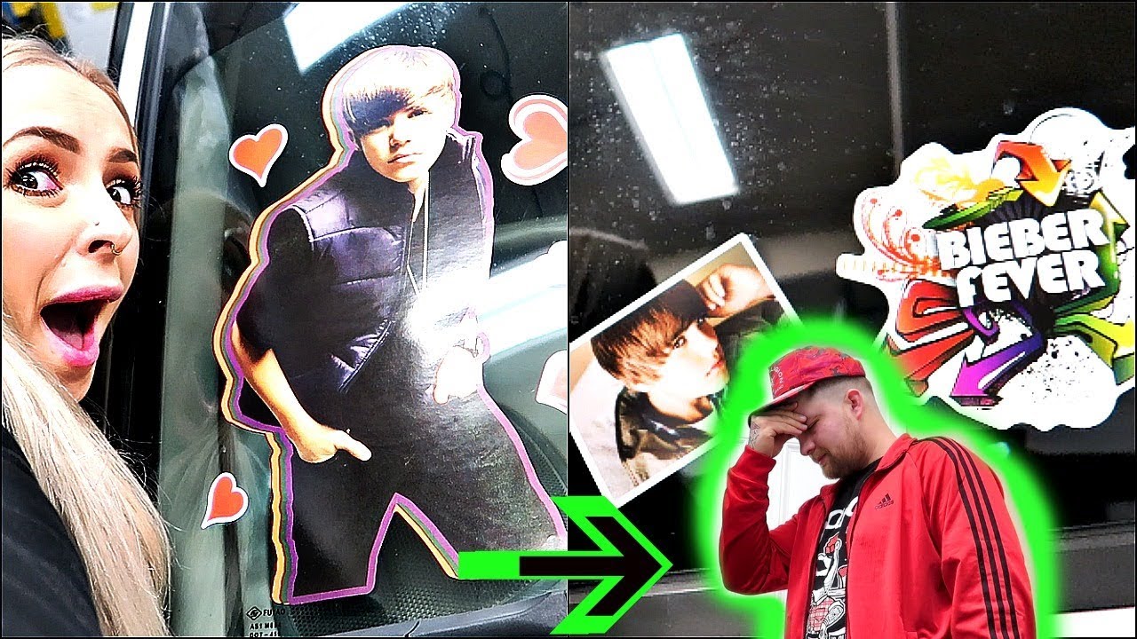 Розыгрыш с наклейкой Джастина Бибера на машине его парня.