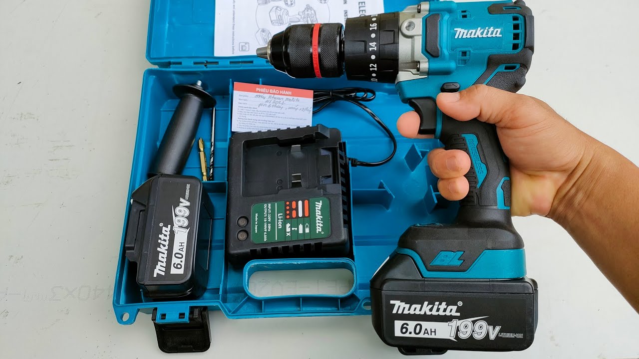 Máy khoan pin MAKITA không chổi than, mẫu mới tốc độ cao, lực siết mạnh