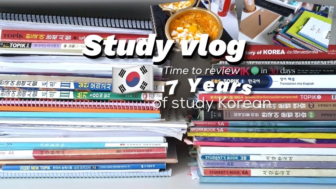 STUDY VLOG EP.6 🇰🇷📚 Review all of my Korean books I’ve been studying for 7 yrs, making kimchi jjigae
