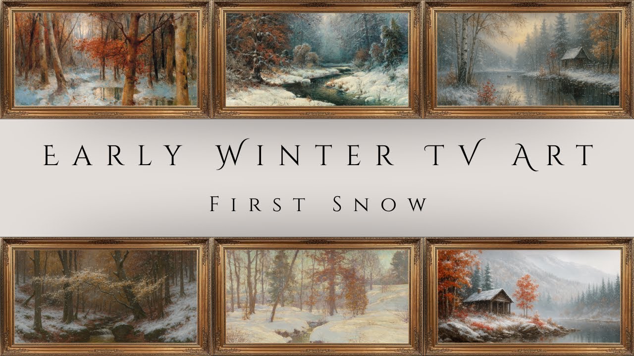 First Snow | Vintage Gold Picture Frame Fall To Winter Landscape Painting TV Art Screensaver -1HR 4K