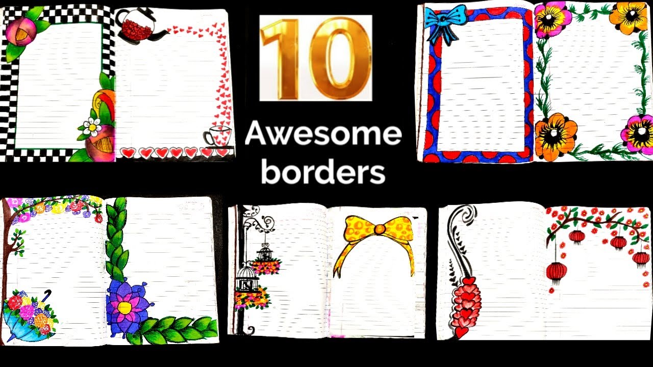 10 beautiful border designs for projects handmade| simple border designs| notebook border designs