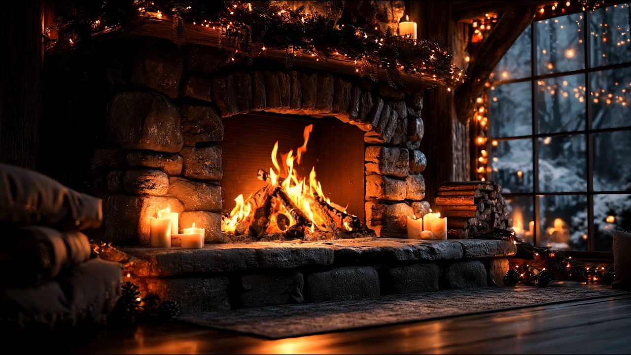 Winter Fireplace 4K with Crackling Logs in a Cozy Cabin Ambience to Relieve Stress and Insomnia