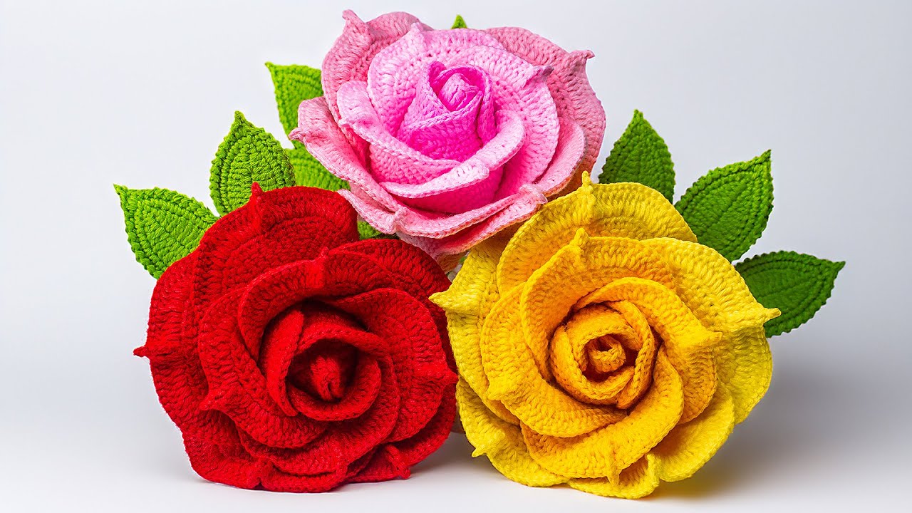 Cómo hacer ROSAS GIGANTES tejidas a Crochet - Tutorial Fácil Paso a Paso 🌹🧶💕