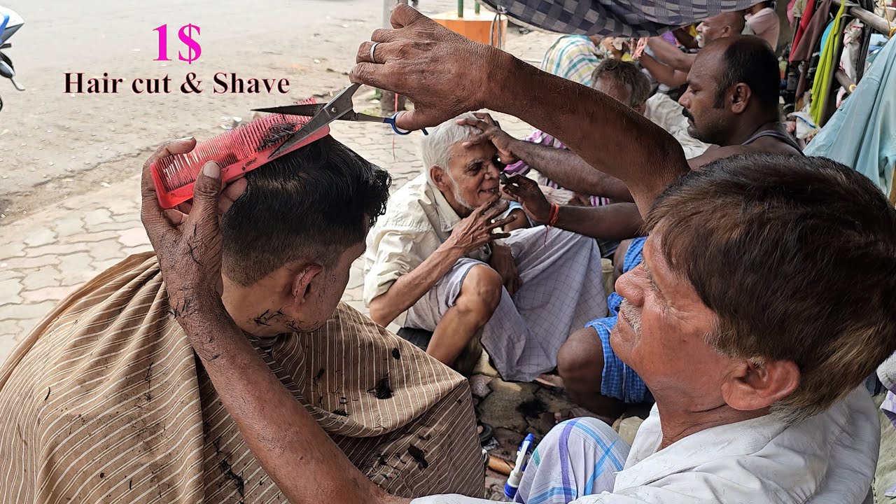 Street Barber ASMR Haircut & Clean Shave on the Roadside | Real Sounds from Kolkata | 1$
