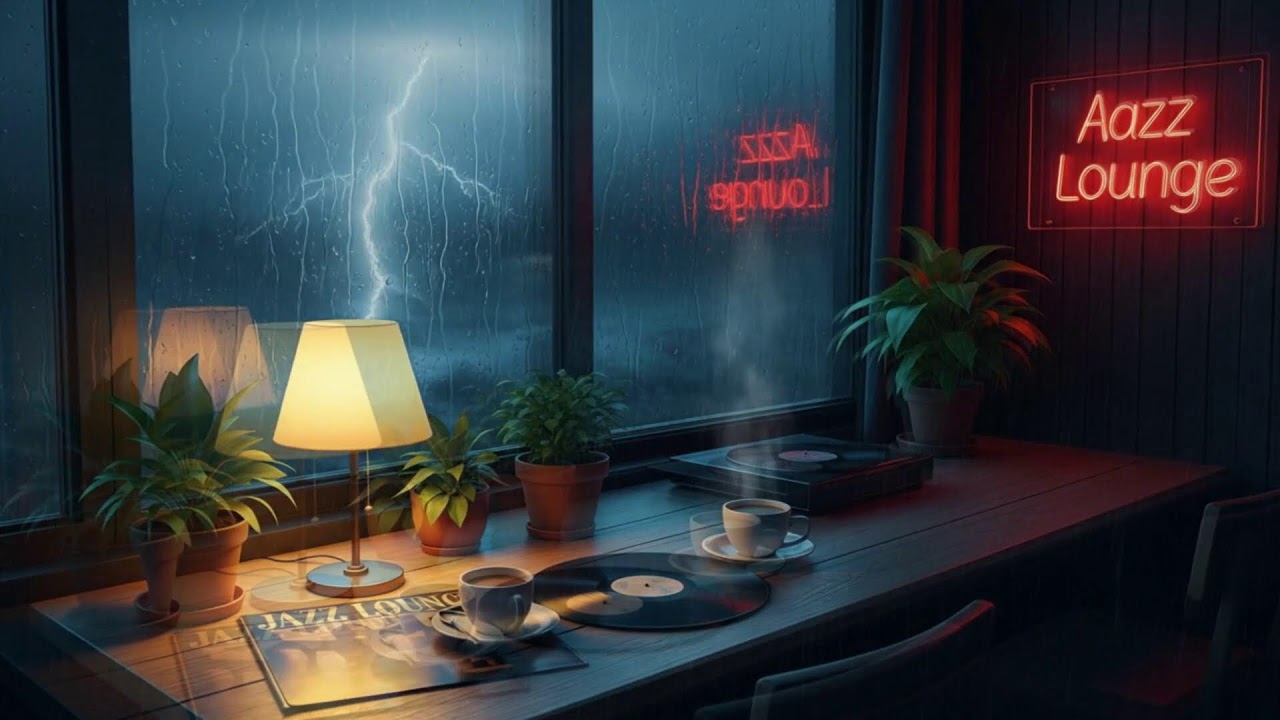 Smooth Thunder Rain Deep Jazz ｜ Cozy Night Study ⚡🌙🎷🌧️💤💫