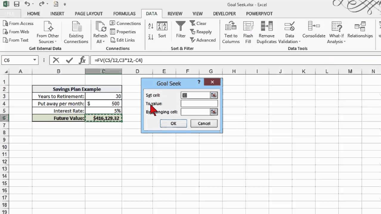 Using Goal Seek in Excel 2010 or 2013