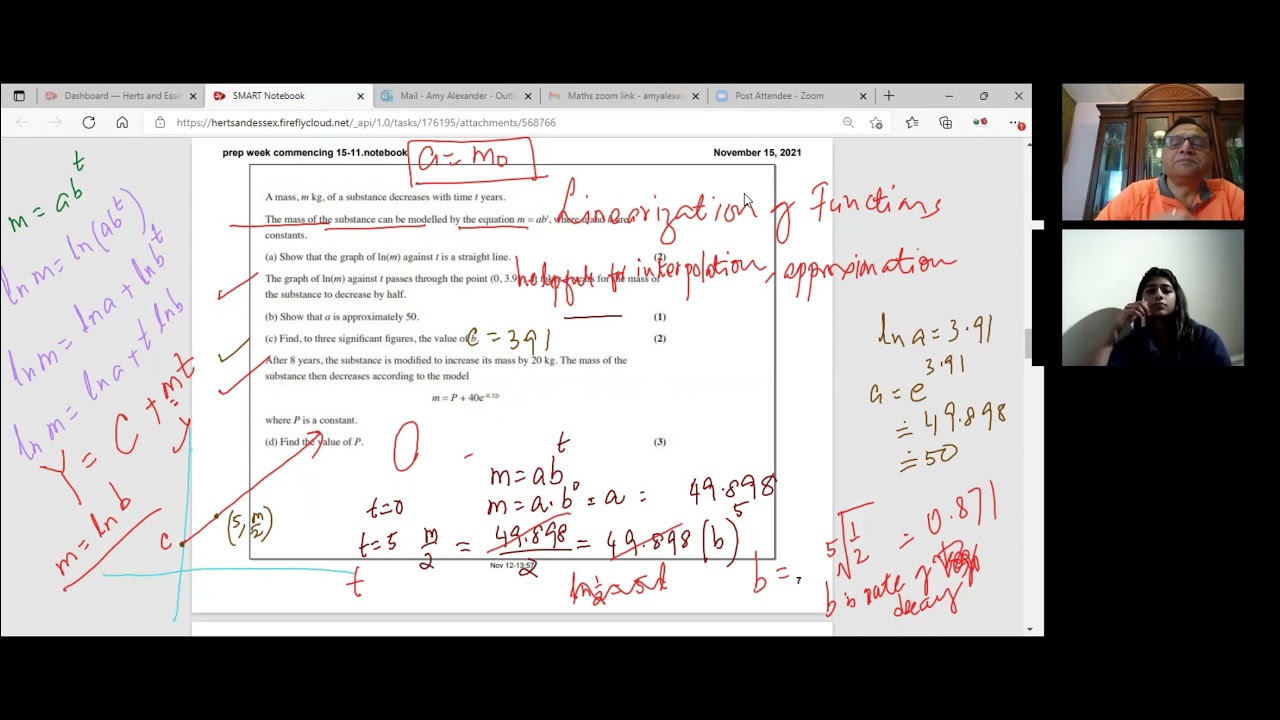 Difficult Exponential and Logarithmic Question with Linearization Edexcel Past Exam