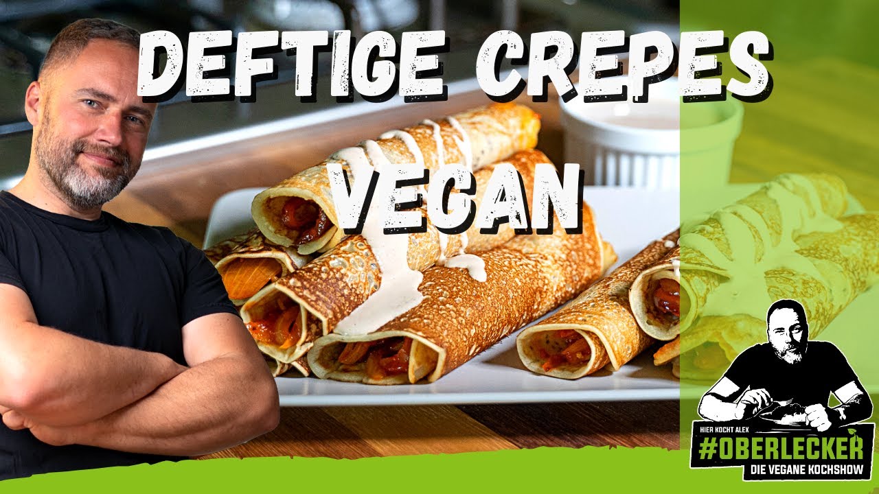 Vegane, herzhafte Crêpes mit Zwiebel-Paprikafüllung und Walnusssoße