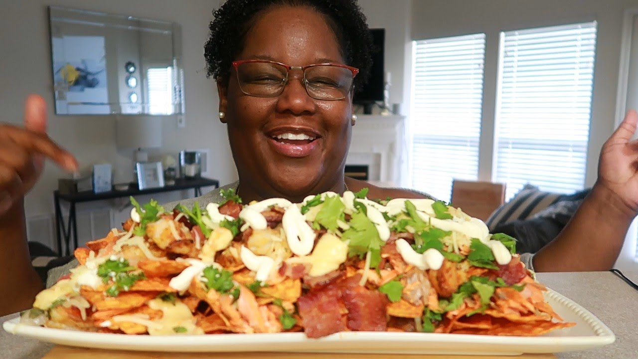 LOADED SEAFOOD NACHOS COOKING AND EATING