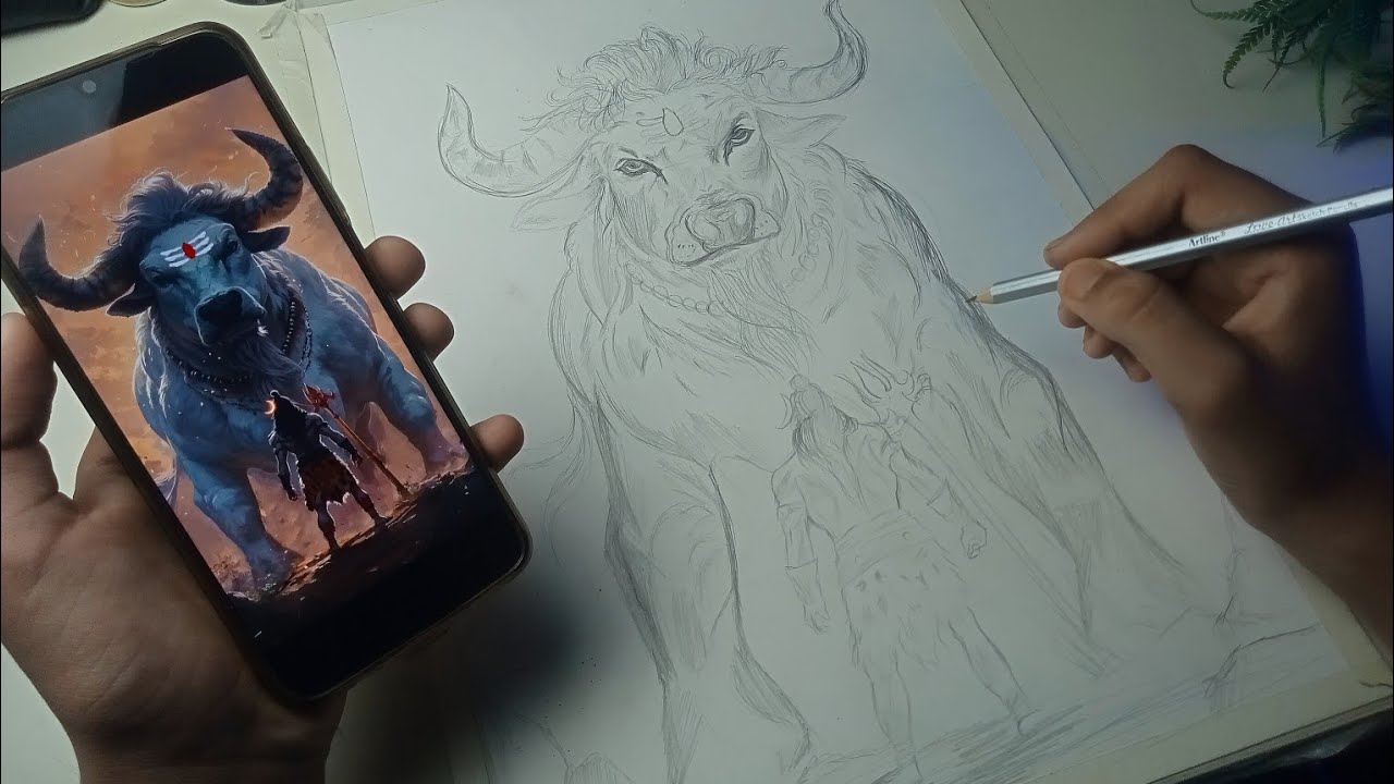 ll Lord Shiva and Nandi maharaj drawing ll outline tutorial ll 🔥