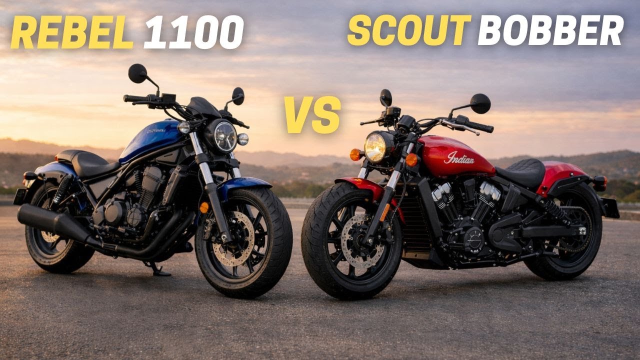 Honda Rebel 1100 2026 года против Indian Scout Bobber 2026 года.