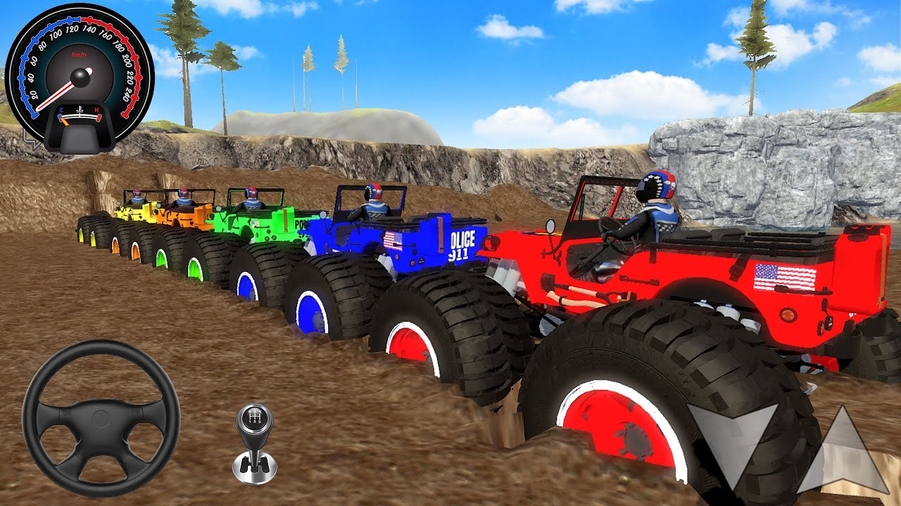 Juegos de Carros - Crazy Off-Road Police Cars Jumps - Monster Truck Simulator 3D Gameplay 2025 [UHD]