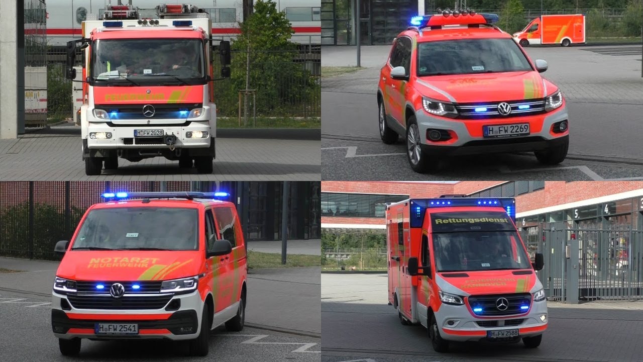 [Grundausbildungs HLF der Feuerwehrschule] Einsatzfahrten Feuer und Rettungswache 1 Hannover!