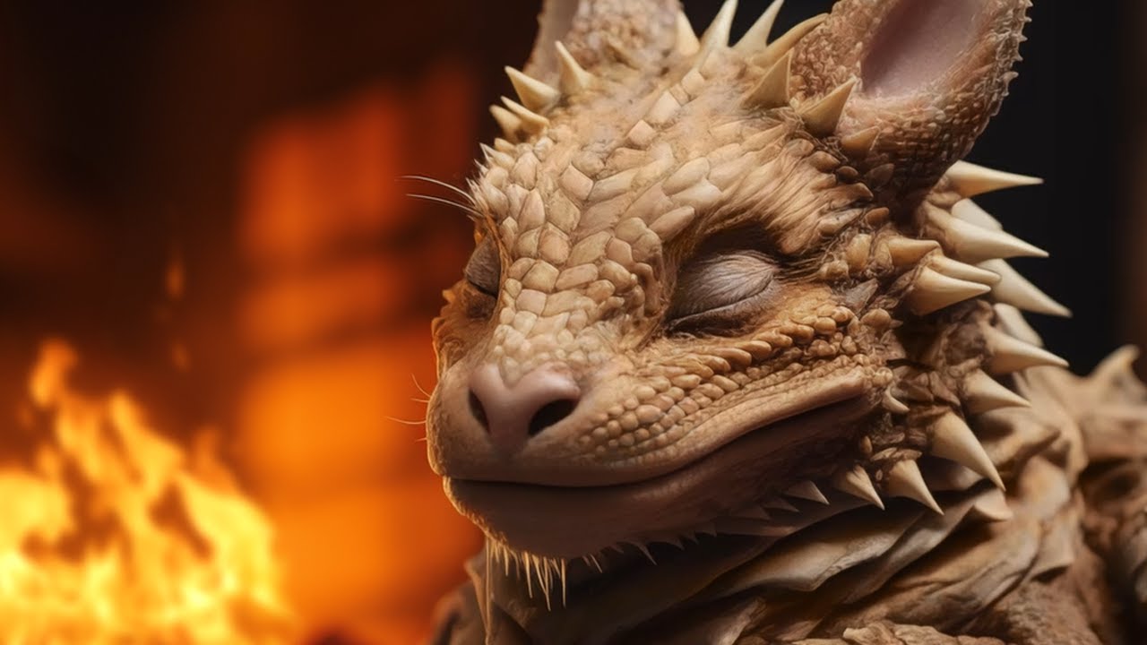 Relax with a Purring Dragon Pup 🐲 Crackling Fireplace 🔥 12 hour edition 😴