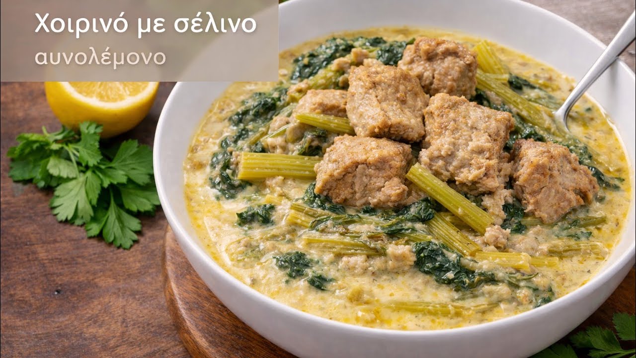 Πεντανόστιμο Χοιρινό με σέλινο & αυγολέμονο (κόκκινο)