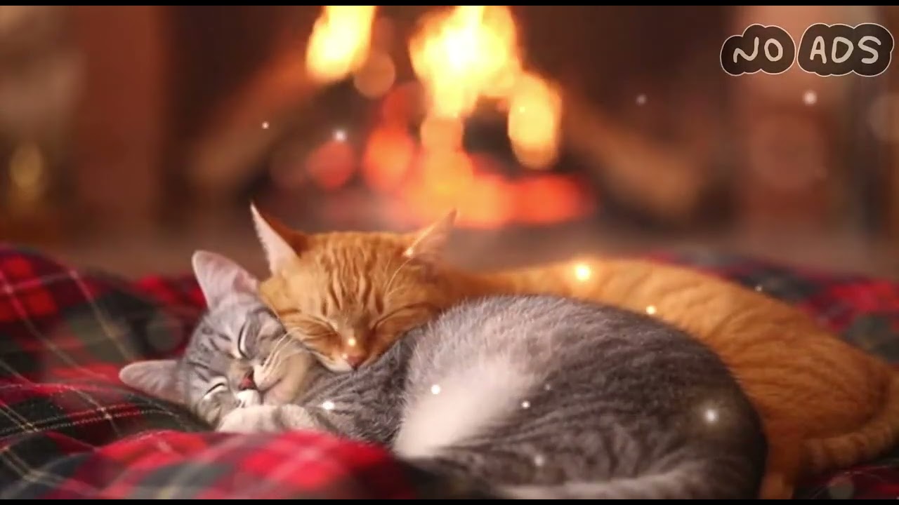 2 Cats Purring by the Fireplace (3 HOURS) | Cozy Sleep ASMR | Gentle Crackling Fire