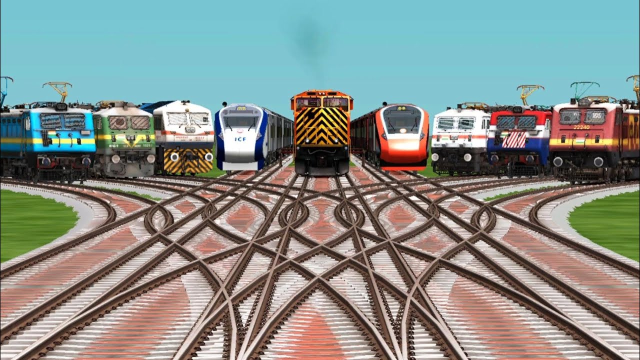 All Indian railways Train Crossing By Bumpy Branched Railroad Tracks || Train Simulator Classic 