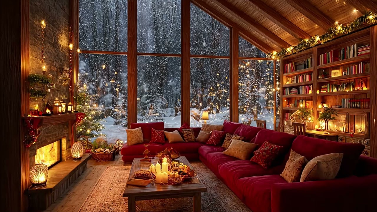Winter Mountain Night 🕯️ Gentle Piano & Crackling Fireplace for Stress Relief