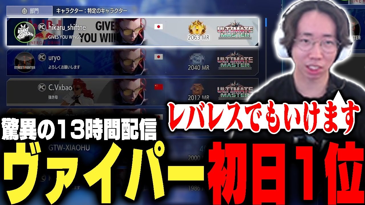 10時間の激闘の末、初日でヴァイパーMR1位を達成するひかる【ストリートファイター6】