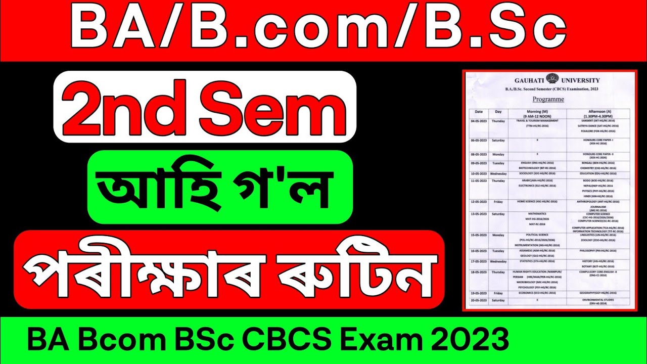 BA Bcom BSc 2nd Sem Exam Routine Guwahati University 2023
