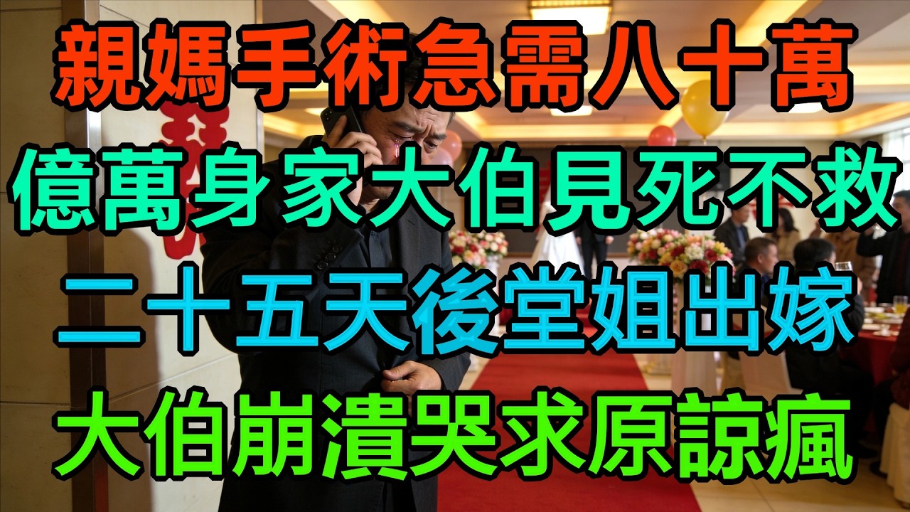 我媽手術急需 80 萬，上億身家大伯分文不借！25 天後他女兒出嫁，他崩潰打電話後悔！
