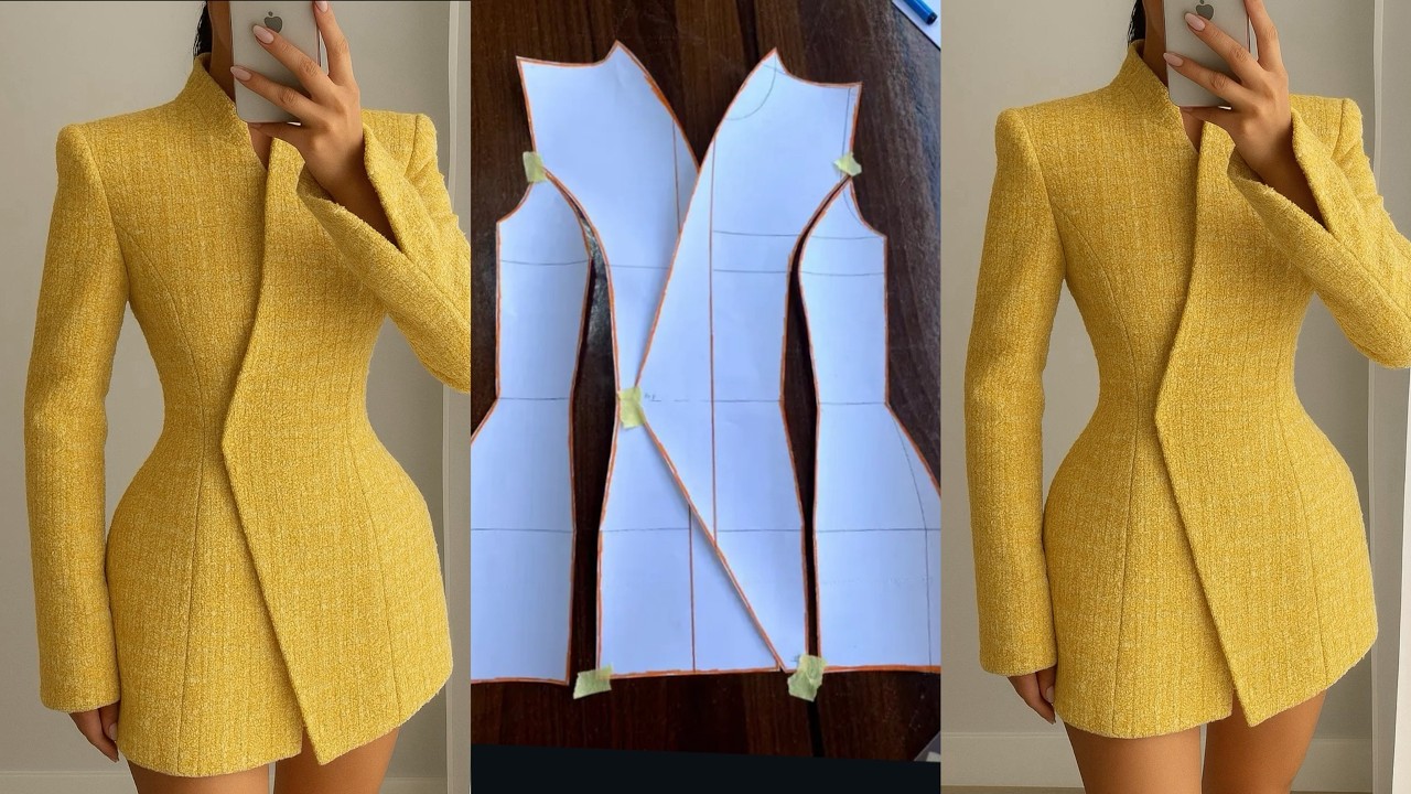 How to Draft and Cut an Overlap Blazer Jacket with Built up Collar