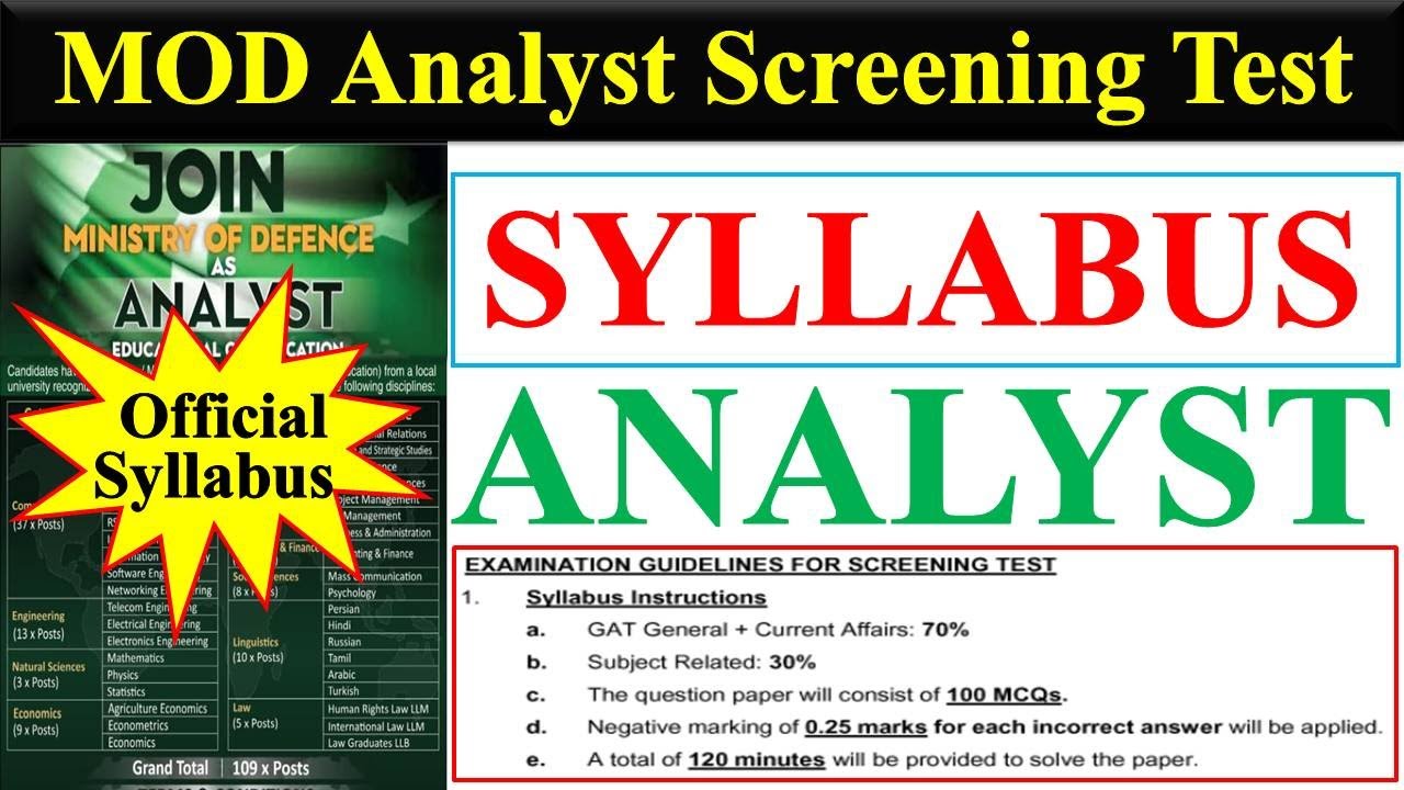 MOD Analyst Official Syllabus for Screening Test | MOD Analyst Screening Test | MOD Analyst Jobs |