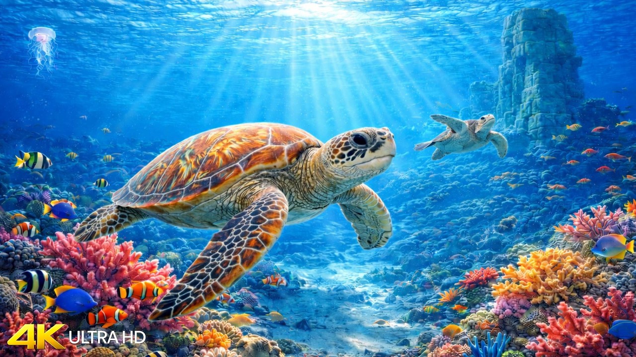 4K Green Sea Turtles & Peaceful Ocean Life • 432Hz Healing Frequency for Deep Sleep (1H 25M)