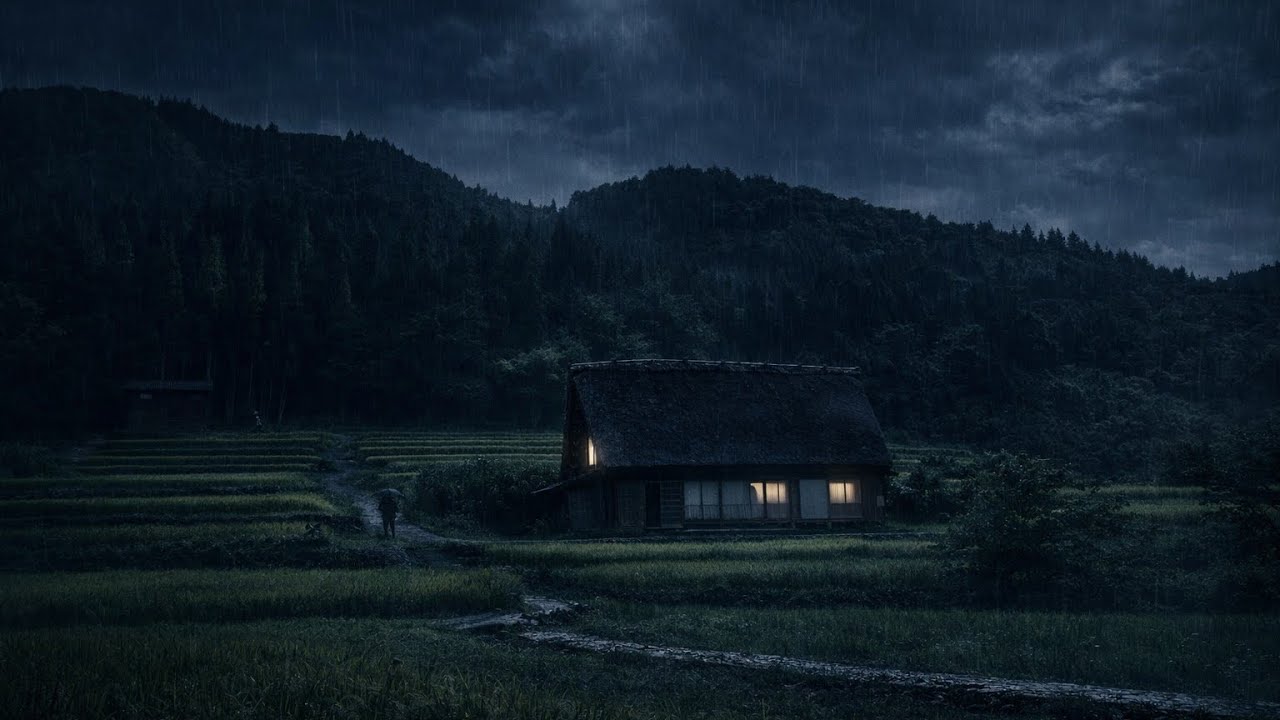 Lonely House in Night Rain for Deep Sleep & Relaxation