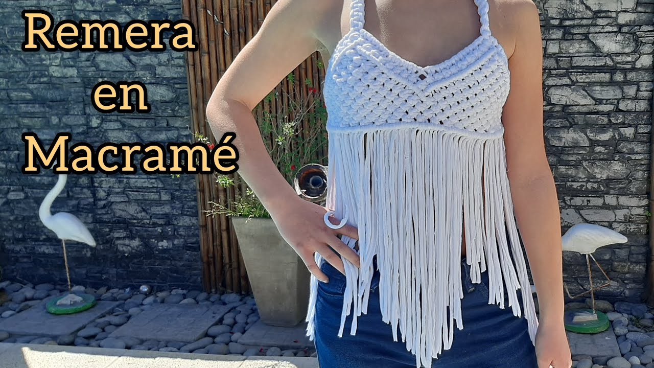 Tutorial Remera en Macramé. Macramé T-shirt tutorial. Tutoriel T-shirt en macramé.