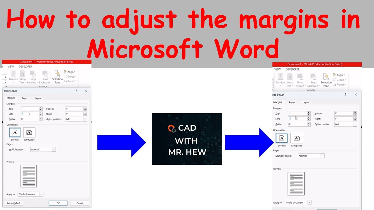 How to adjust the margins and gutter in Microsoft Word