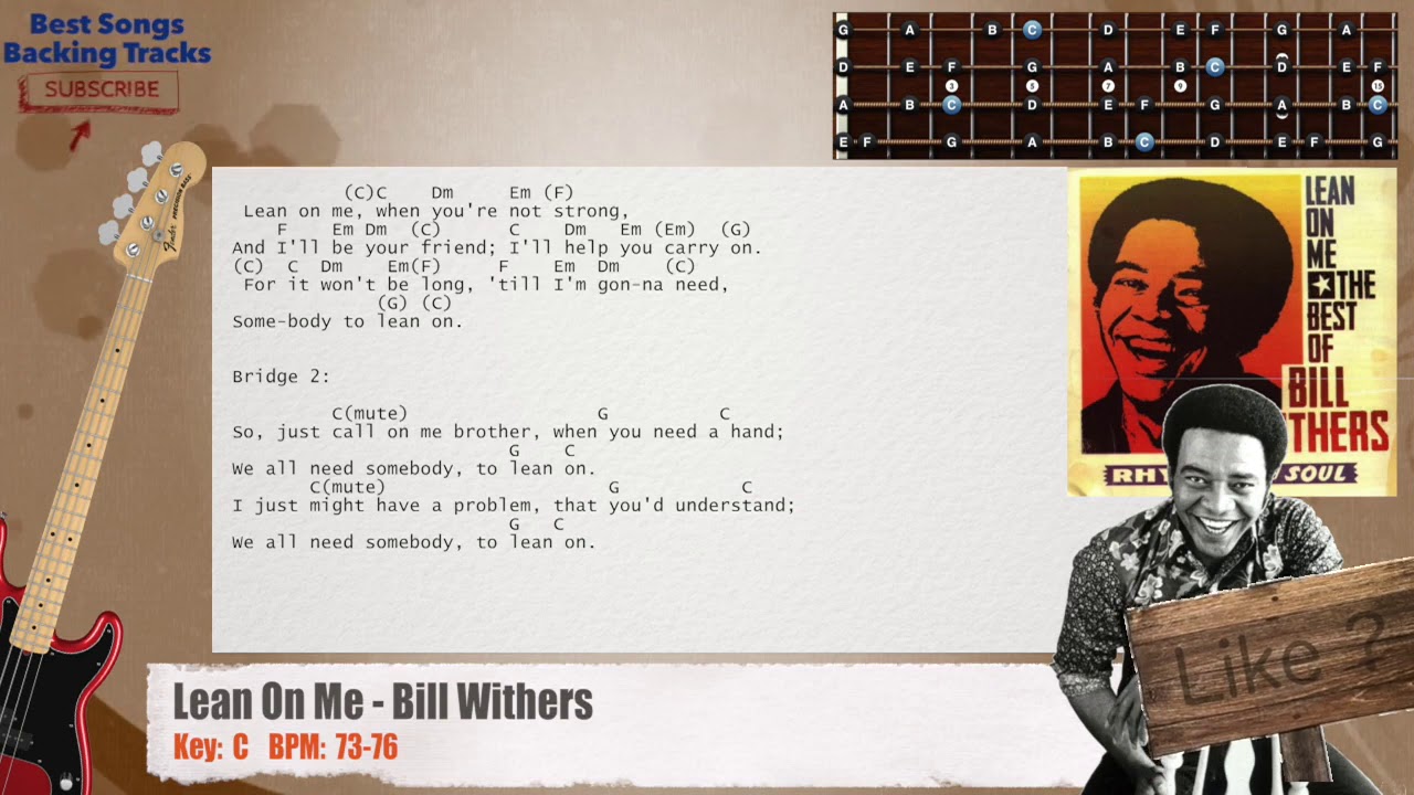 🎻 Lean On Me - Bill Withers Bass Backing Track with chords and lyrics