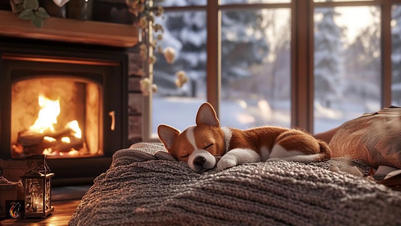 Cozy Winter Corgi by the Fireplace | Relaxing Cabin Ambience for Calm & Sleep