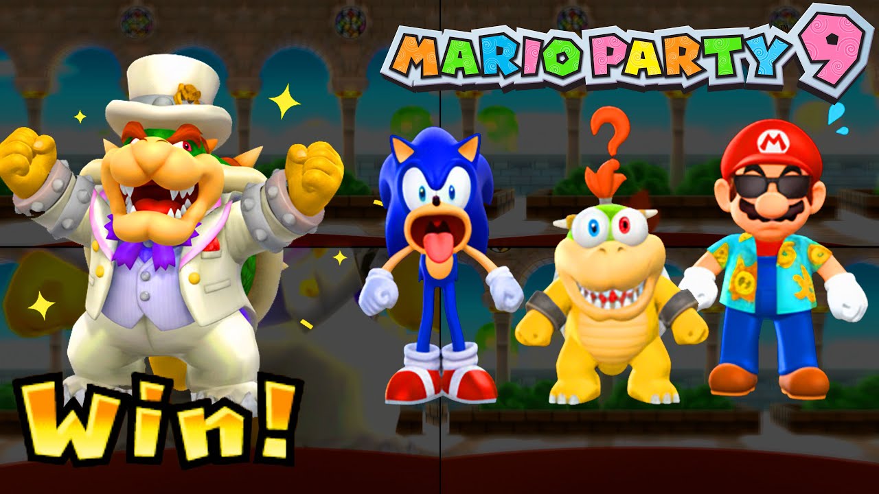Mario Party 9 Garden Battle - Bowser vs Sonic vs Bowser jr. vs Mario (Master Difficulty) #mario