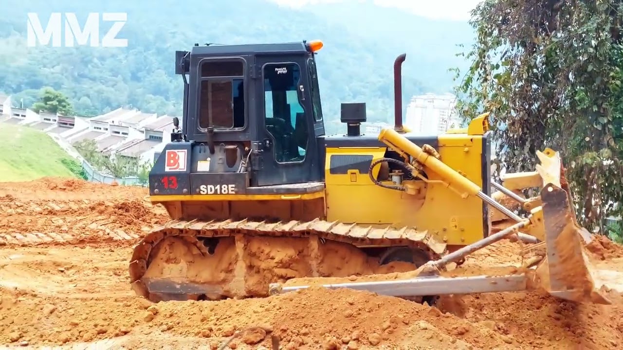 Heavy bulldozer working in construction site 