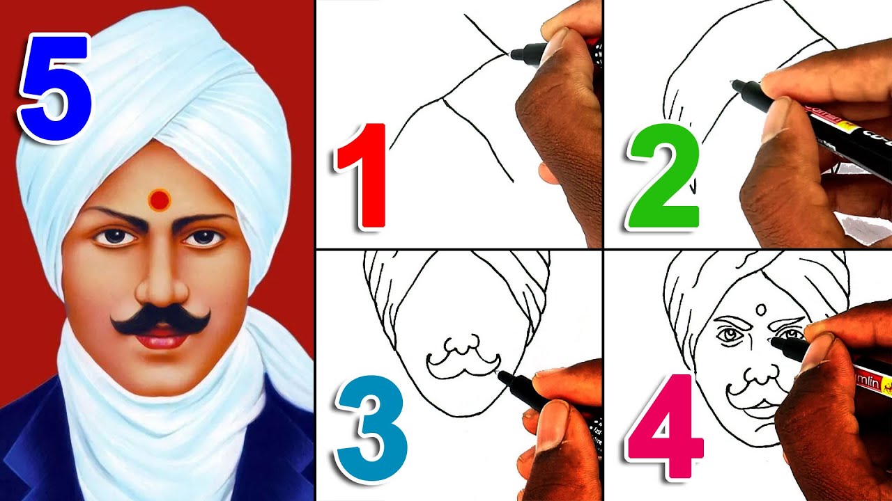 Bharathiyar drawing easy - How to draw Tamil poet Bharathiyar outline drawing easy for kids