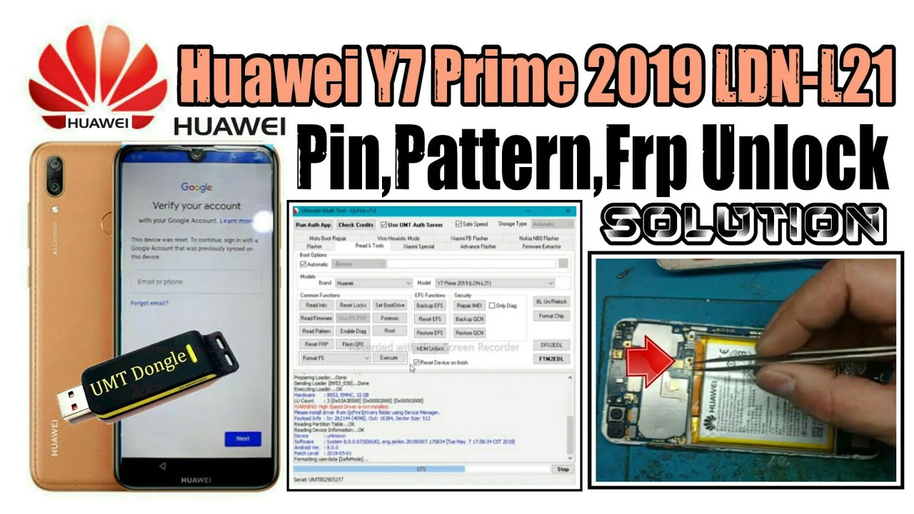 Huawei Y7 Prime 2019 LDN-L21 Pattern, Pin, & Frp Easy Unlock Solution