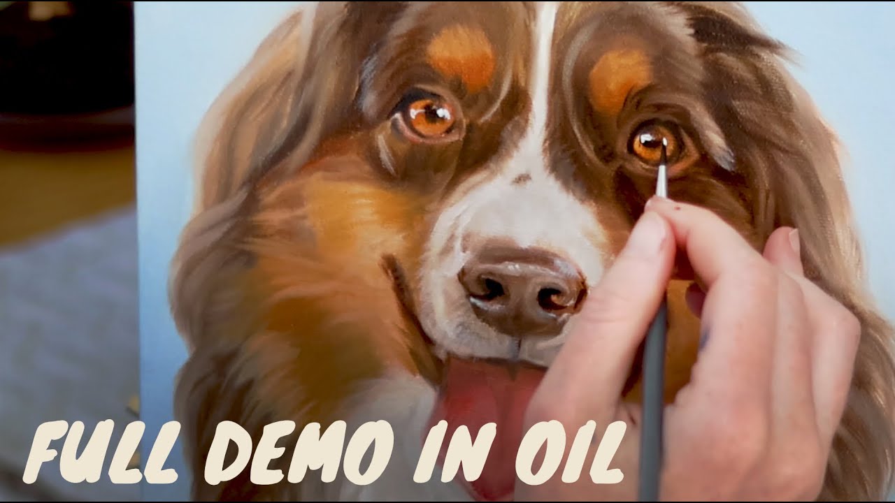 Australian Shepherd Dog Painting -- Full Demo