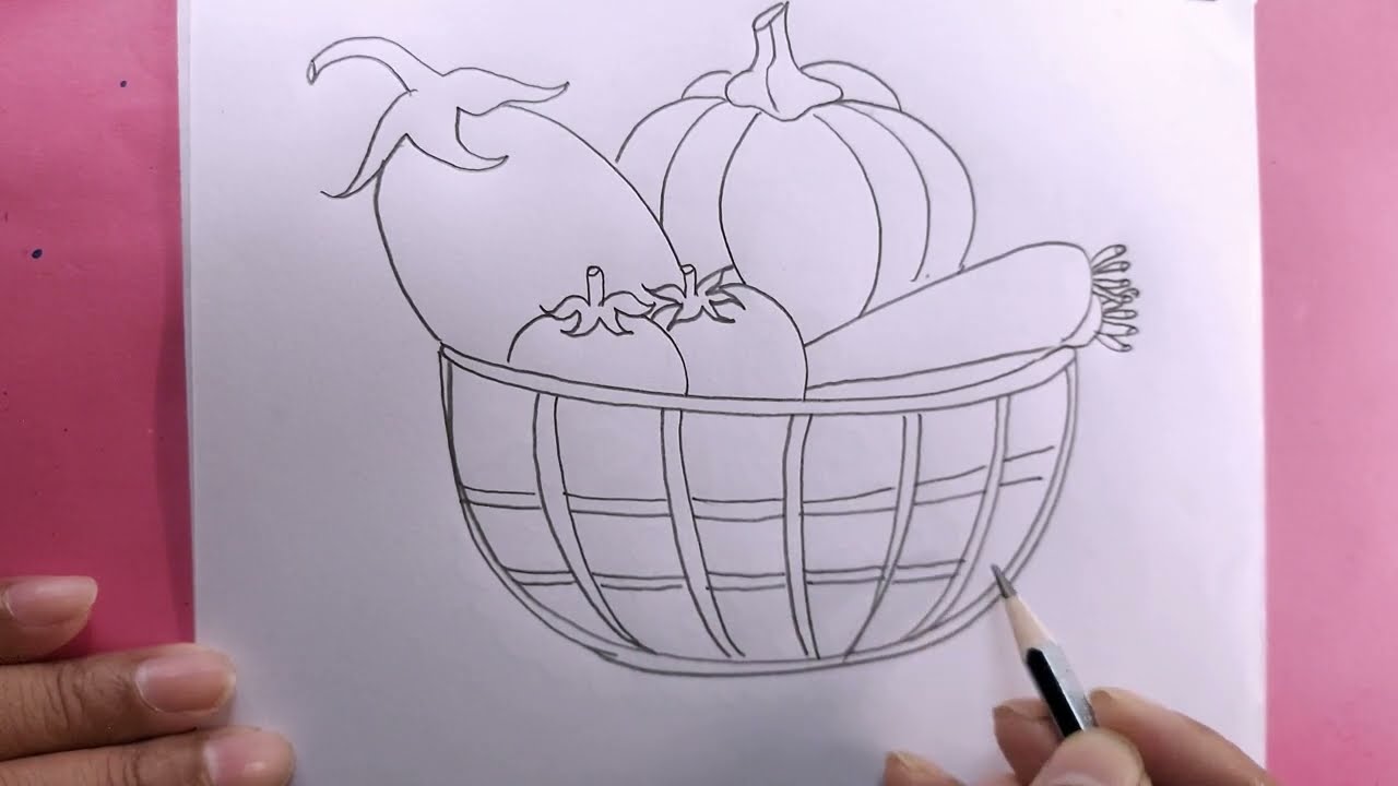 how to draw vegetable basket step by step