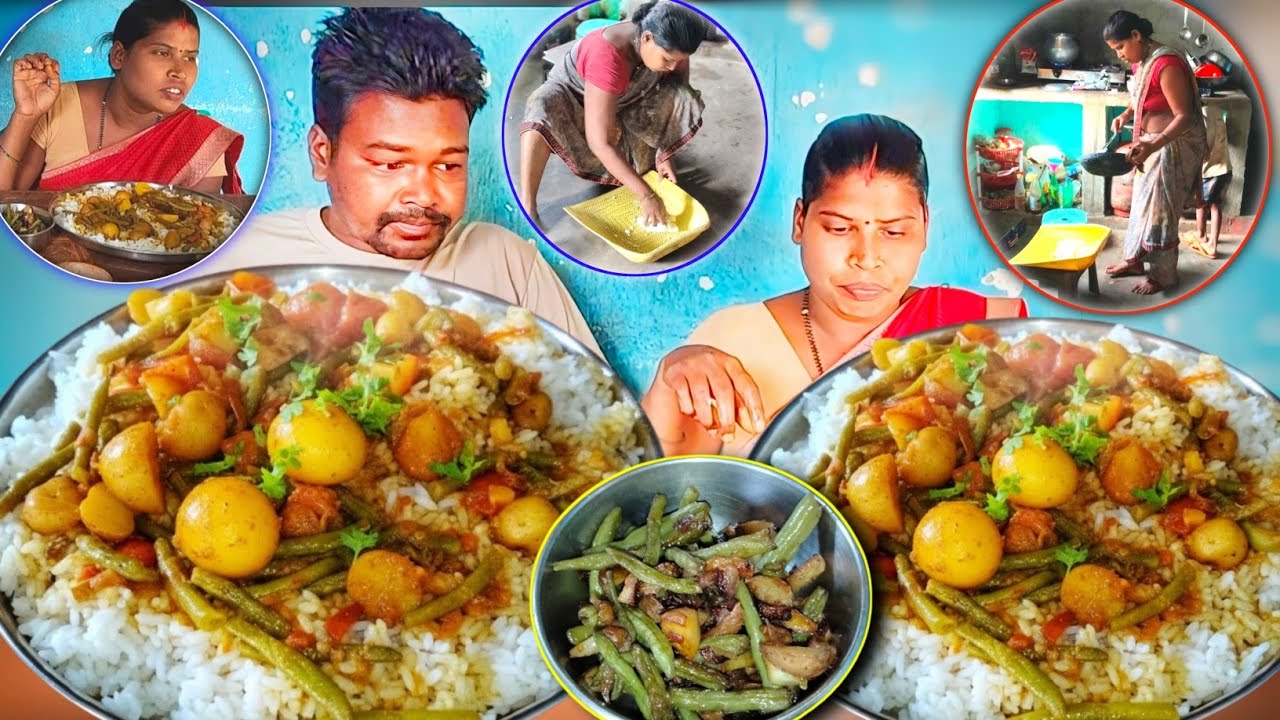 VILLAGE STYLE 2KG POTATO BEANS CURRY & RICE | First Time Cooking & Mukbang Eating Show! 🍛👨‍🍳