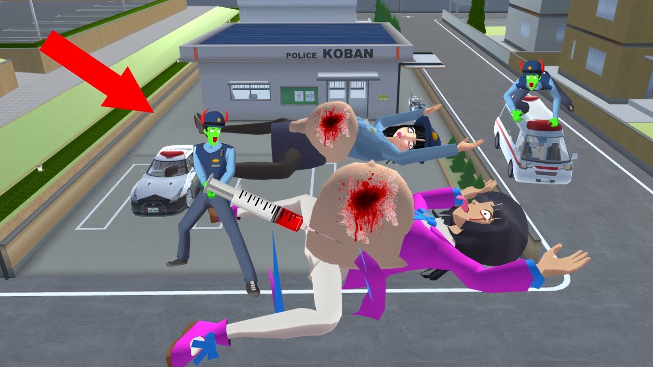 zombie police attack giant mio and take over the police station - sakura school 