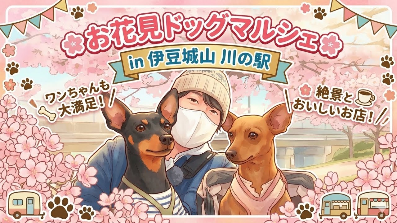 【犬旅vlog in 静岡県伊豆国市】早咲き桜でお花見マルシェ　〜川の駅伊豆城山〜　プロ野球界のレジェンド読売巨人軍・長嶋茂雄も愛したランニングロード