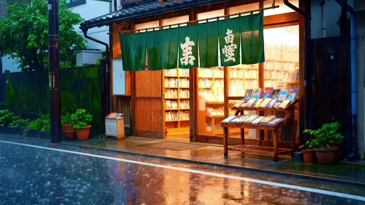 Peaceful Rain at a Warm Bookshop Ambience | 180 Minutes Relaxing Rain Sounds