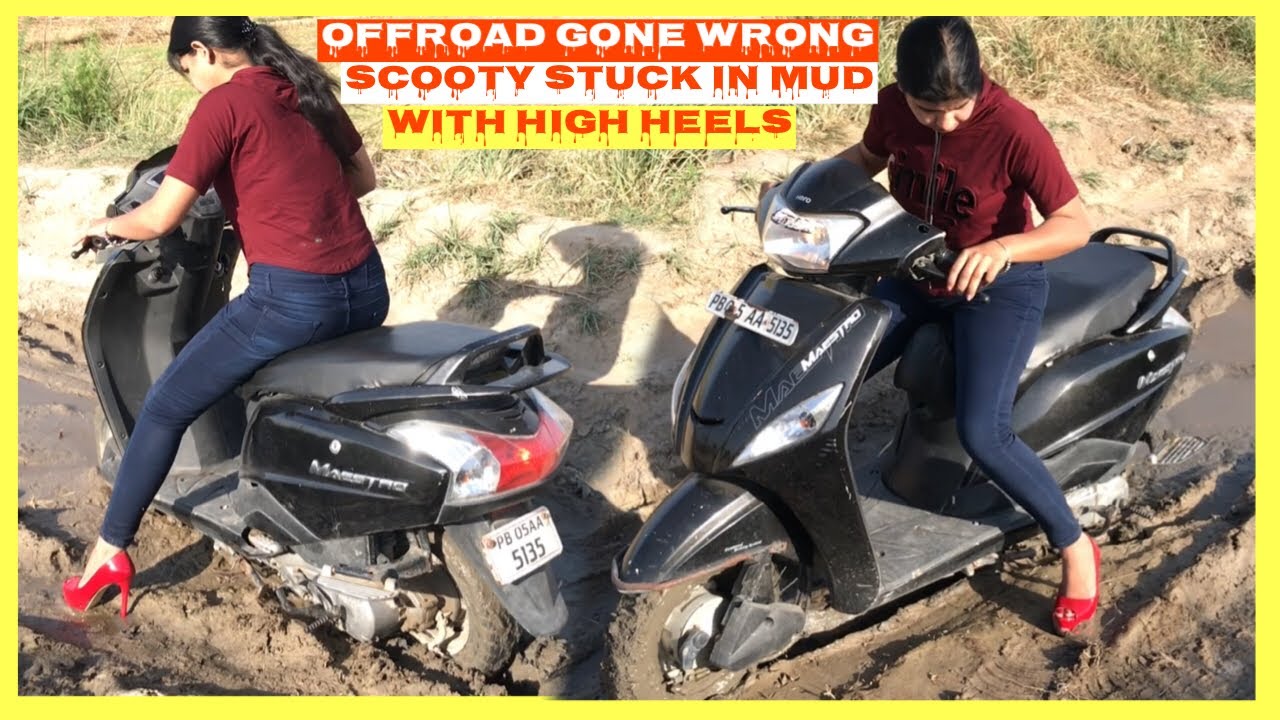 OFfroad gone wrong | Scooty stuck in mud With high heels 👠 | muddy high heels | girl in mud