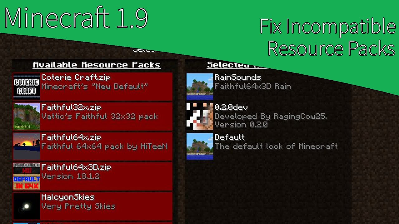 Minecraft 1.9: Fix Incompatible Resource Packs